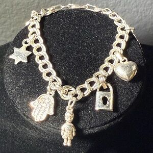 Silver Charm Bracelet with Star Heart and Lock Charms